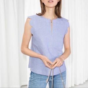 & Other Stories Scalloped Keyhole Linen Blouse